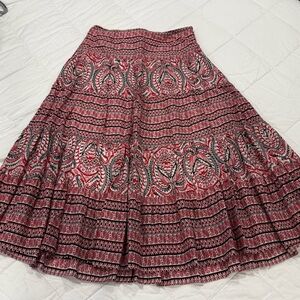 Chaps Red and Black Patterned A-Line Skirt